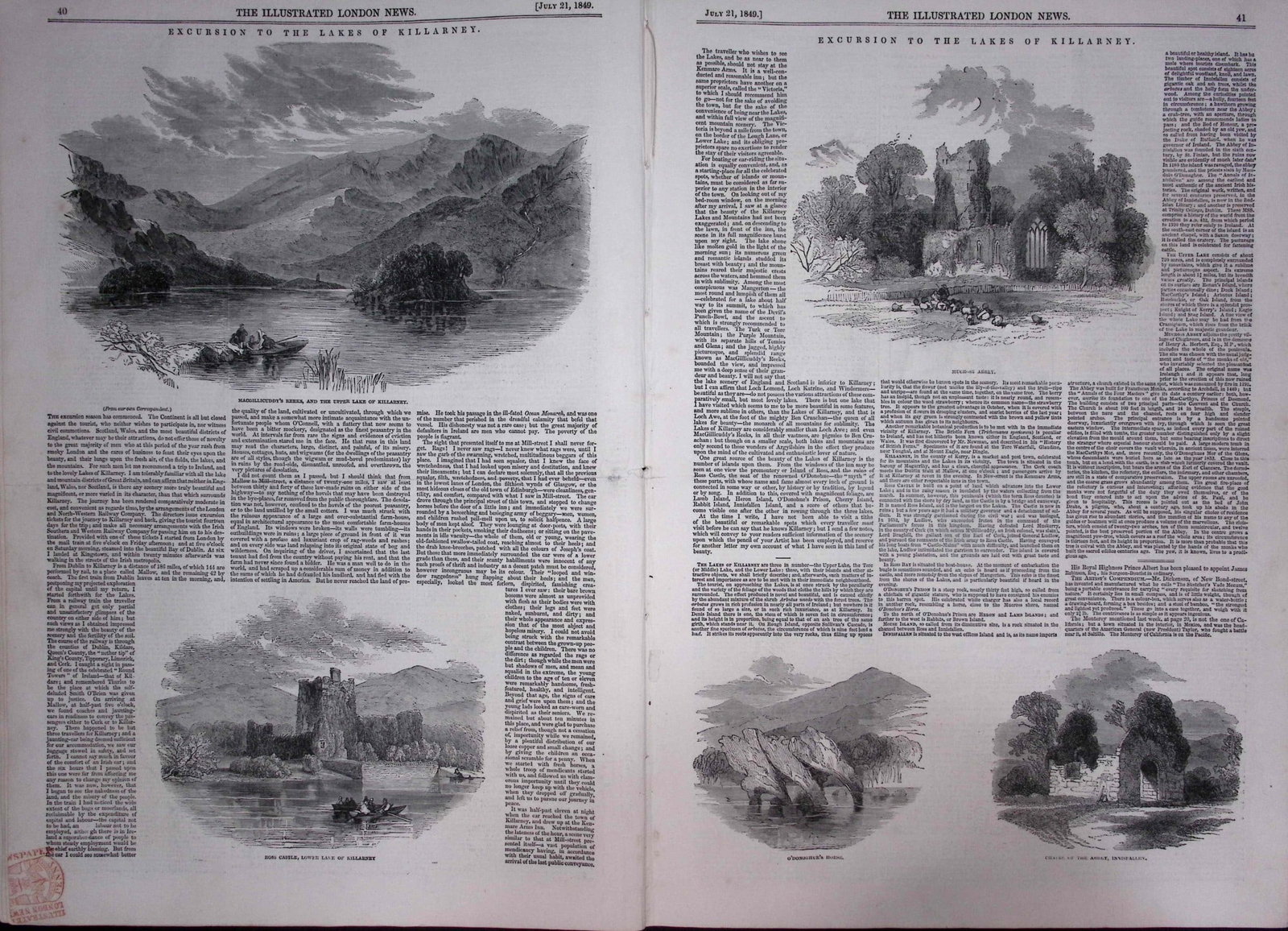 Ireland Lakes of Killarney Excursion Antique 177-Year-Old Newspaper-7: Title: Ireland Lakes of Killarney Excursion Antique 177-Year-Old Newspaper-7 Description: Ireland Lakes of Killarney Excursion Antique 177-Year-Old Newspaper-7 This is a Complete Antique