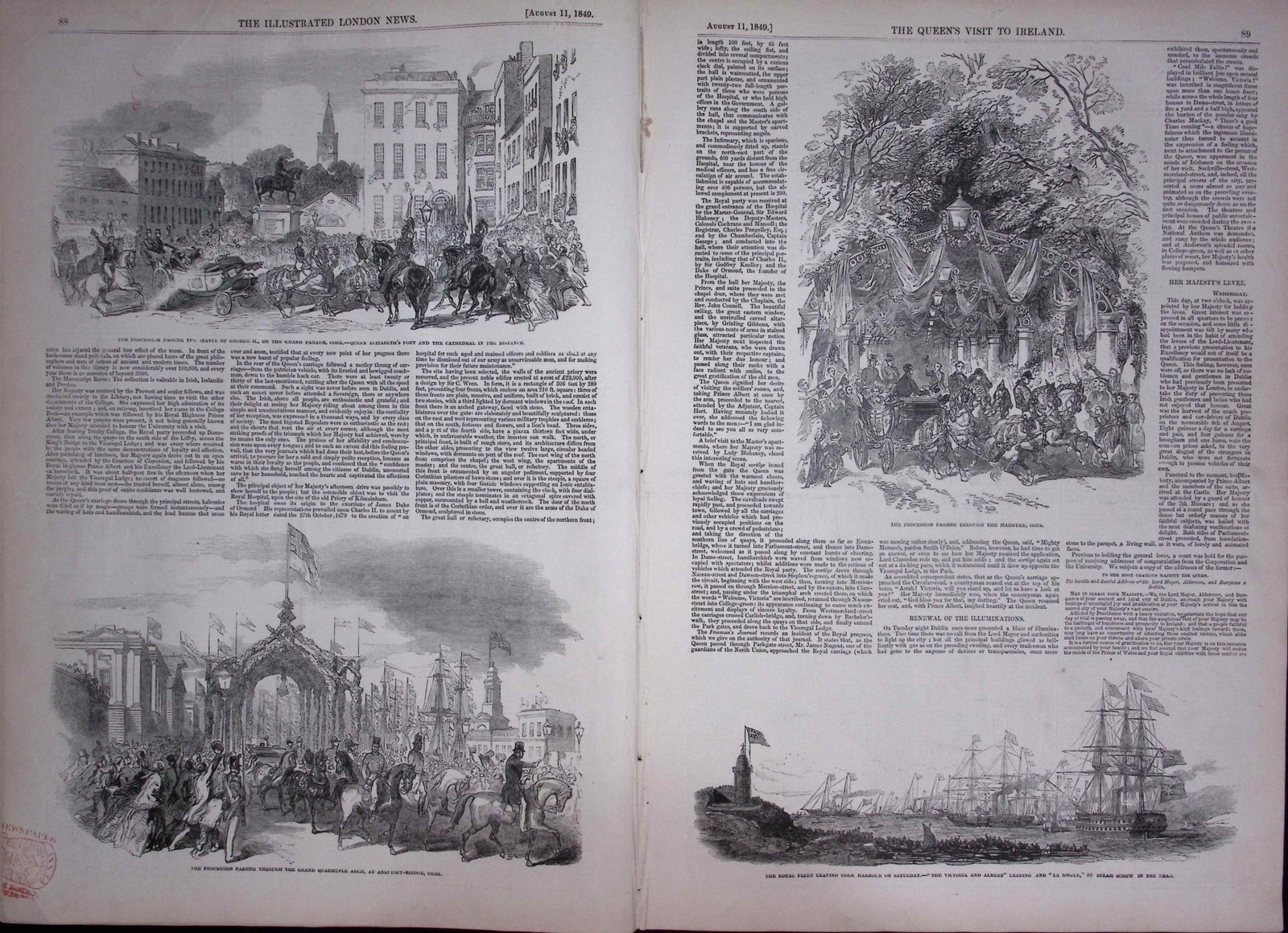 Queen Victoria Royal Tour to Ireland Antique 177-Year-Old Newspaper-4. - 3
