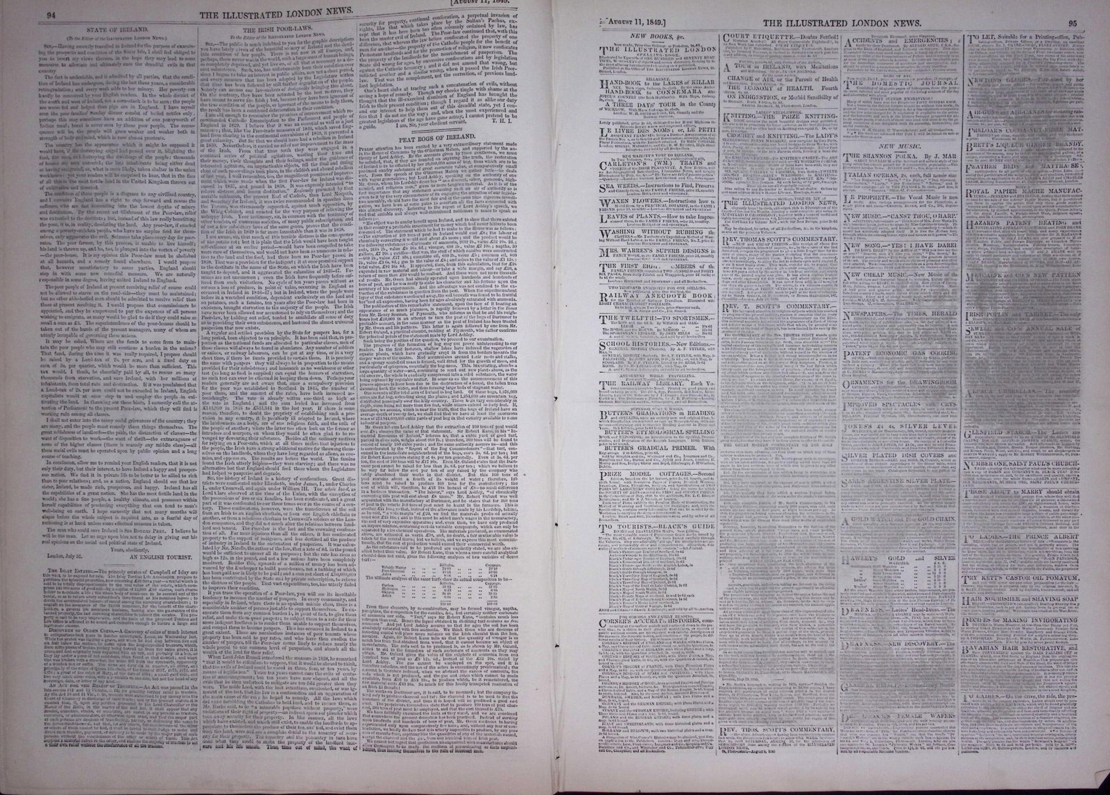 Queen Victoria Royal Tour to Ireland Antique 177-Year-Old Newspaper-4. - 9