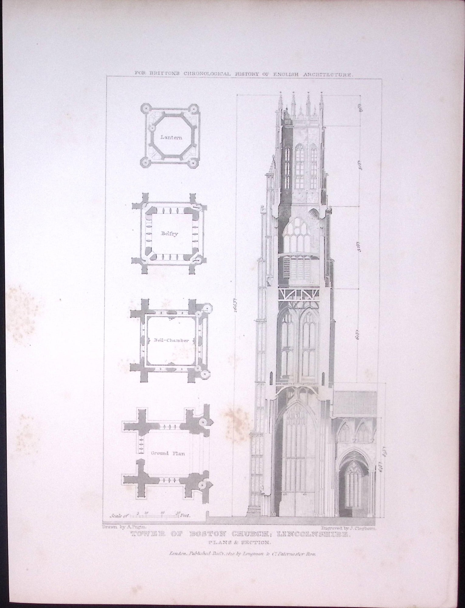 Boston Tower Lincolnshire 190 Years-Old John Britton Antique Steel Engraving-325.: Title: Boston Tower Lincolnshire 190 Years-Old John Britton Antique Steel Engraving-325. Description: This 191 Years-Old Steel Gilt-Edged Engraved Plate Has Been Removed from an Antique Edition