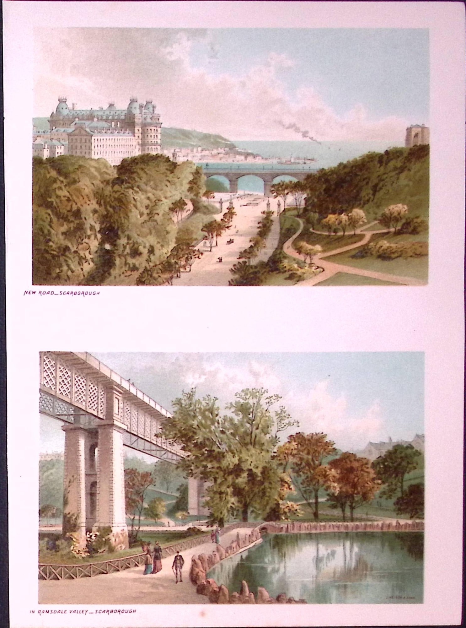 Scarborough Ramsden Valley & The New Road Victorian Antique Double Print-21: Title: Scarborough Ramsden Valley & The New Road Victorian Antique Double Print-21 Description: This Antique Illustration Has Been Removed from a First Edition of. English Scenery Cities,