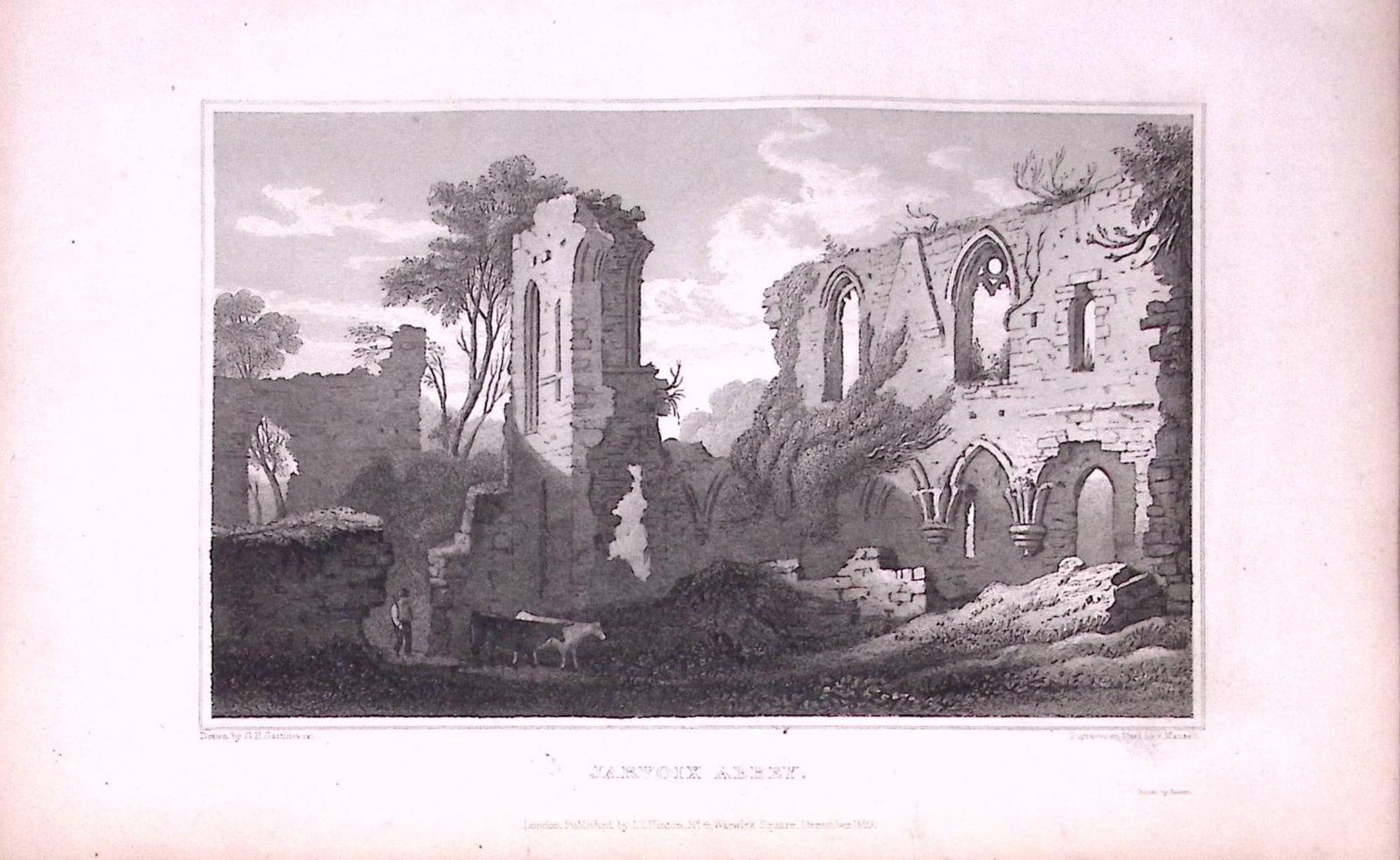 Jarvoix Abbey Yorkshire 198 Years-Old Thomas Allen Antique Steel Engraving-6: Title: Jarvoix Abbey Yorkshire 198 Years-Old Thomas Allen Antique Steel Engraving-6 Description: This 198 Years-Old Steel Engraved Plate Has Been Removed from an Antique Edition of. A New and C