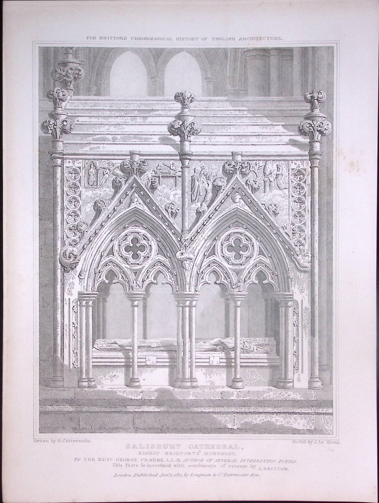 Salisbury Cathedral 190 Years-Old John Britton Antique Steel Engraving-313: Title: Salisbury Cathedral 190 Years-Old John Britton Antique Steel Engraving-313 Description: This 191 Years-Old Steel Gilt-Edged Engraved Plate Has Been Removed from an Antique Edition of.