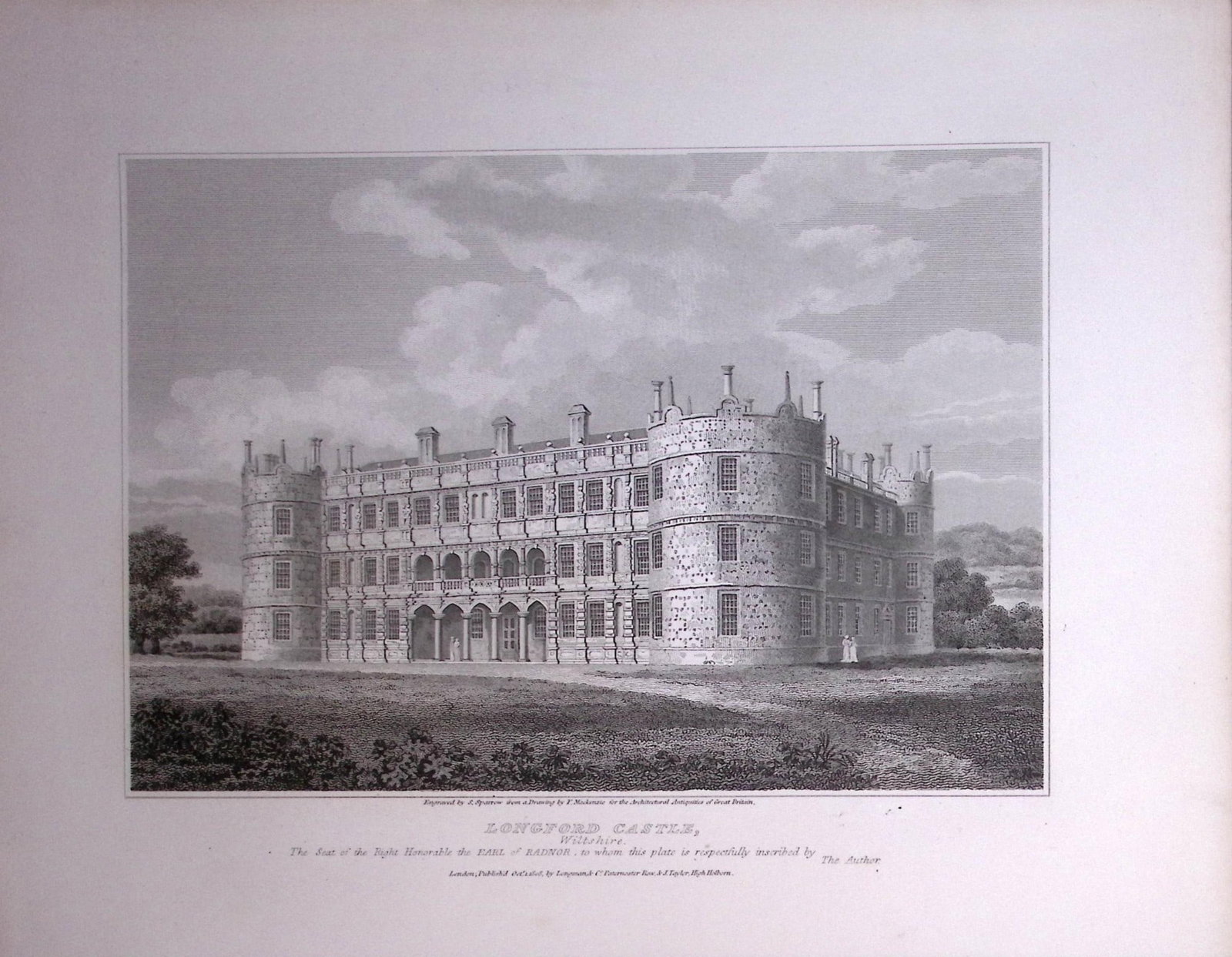 Longford Castle Wiltshire 190 Years-Old John Britton Antique Steel Engraving-307: Title: Longford Castle Wiltshire 190 Years-Old John Britton Antique Steel Engraving-307 Description: This 191 Years-Old Steel Gilt-Edged Engraved Plate Has Been Removed from an Antique Edition