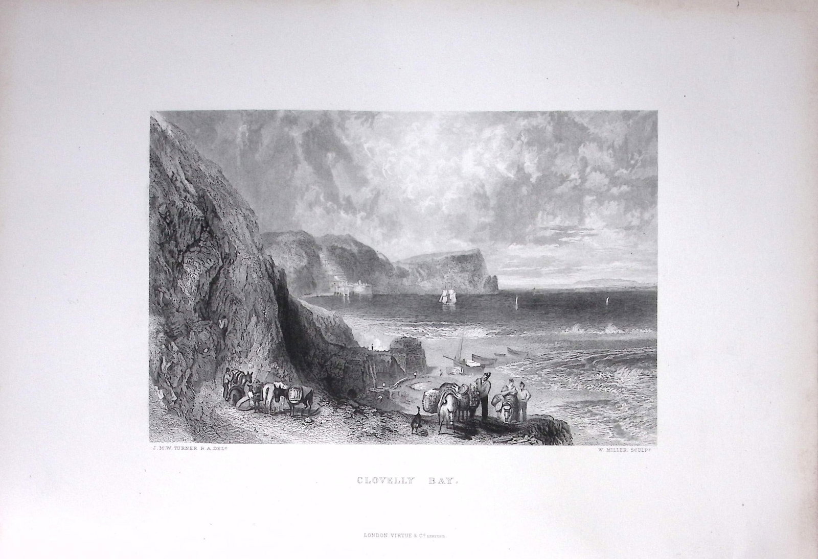 J.M.W Turner Clovelly Bay Devon Large Antique Steel Engraving-84-TR: Title: J.M.W Turner Clovelly Bay Devon Large Antique Steel Engraving-84-TR Description: This Antique Steel-Engraving Was Removed from an Edition Of. The Turner Gallery a Series of 120