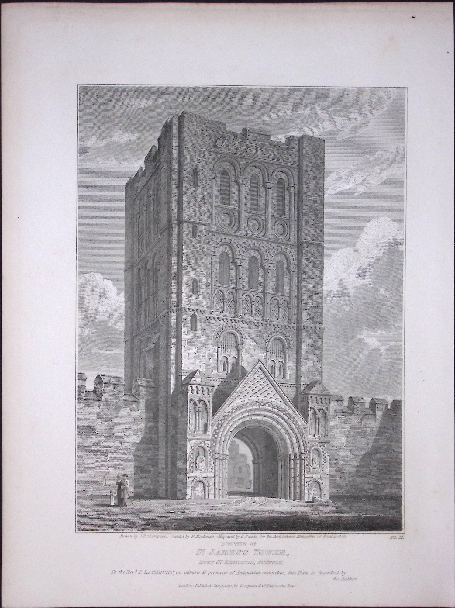 St James Tower Bury St Edmunds 190 Years-Old John Britton Antique Steel Engraving-173: Title: St James Tower Bury St Edmunds 190 Years-Old John Britton Antique Steel Engraving-173 Description: This 191 Years-Old Steel Gilt-Edged Engraved Plate Has Been Removed from an Antique Edition