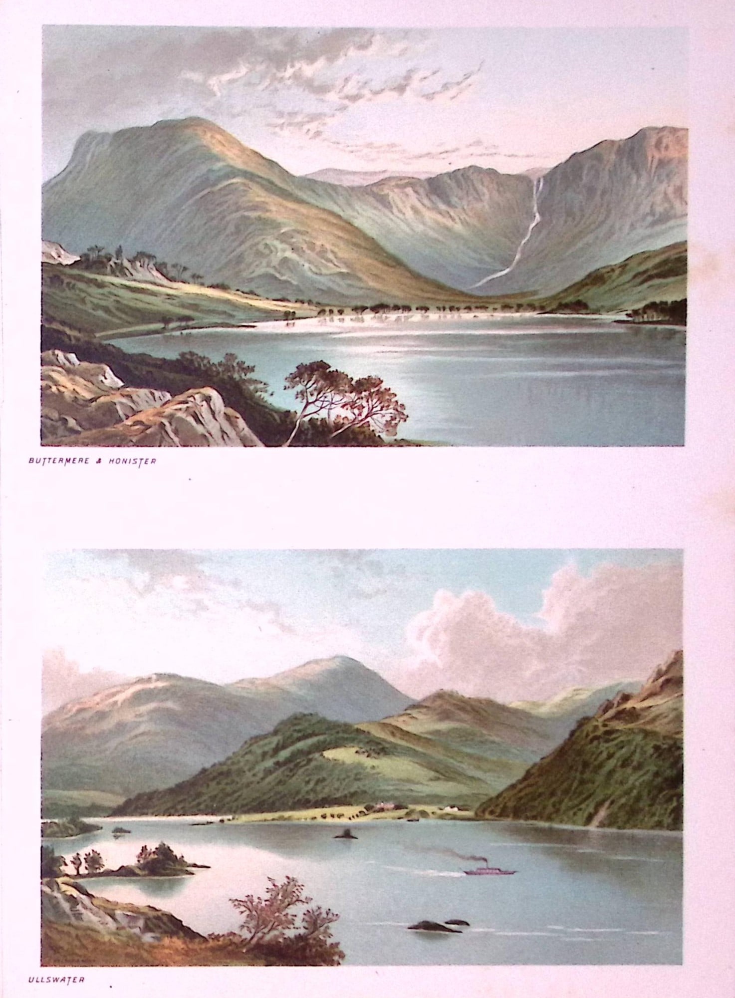 The Lakes Ullswater & Buttermere Victorian Antique Double Print-14: Title: The Lakes Ullswater & Buttermere Victorian Antique Double Print-14 Description: This Antique Illustration Has Been Removed from a First Edition of. English Scenery Cities, Lakes and