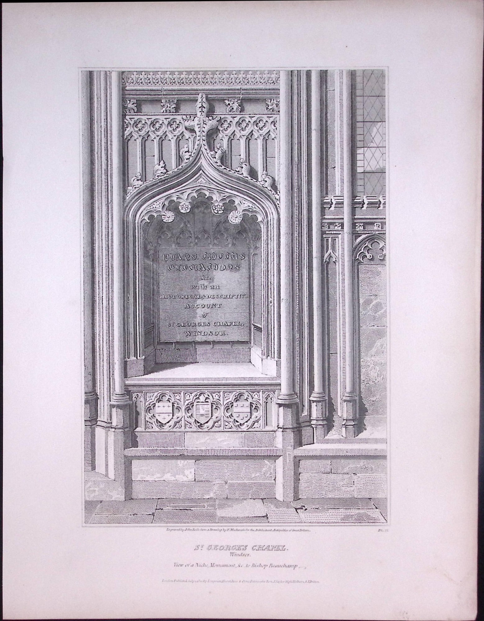 St Georges Chapel Windsor Castle 190 Years-Old John Britton Antique Steel Engraving-322.: Title: St Georges Chapel Windsor Castle 190 Years-Old John Britton Antique Steel Engraving-322. Description: This 191 Years-Old Steel Gilt-Edged Engraved Plate Has Been Removed from an Antique