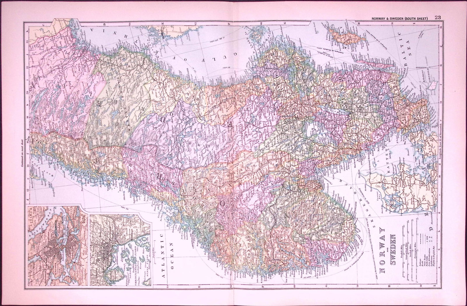 Norway & Sweden 120-Year-Old Large Antique Map by G.W. Bacon-23: Title: Norway & Sweden 120-Year-Old Large Antique Map by G.W. Bacon-23 Description: This Antique Map Has Been Removed from an Edition of. Bacons Popular Atlas of The World. Published In