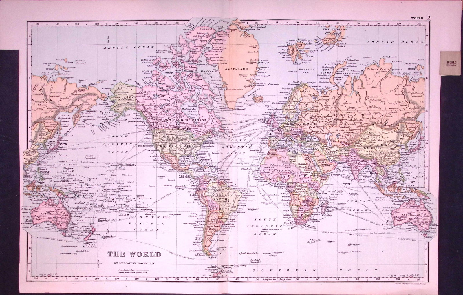 World Mercators Projection 120-Year-Old Large Antique Map by G.W. Bacon-2 (1 of 2)