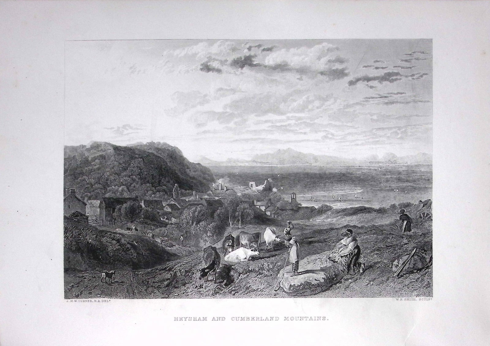 J.M.W Turner Heysham & Cumbria Mountains Antique Steel Engraving-88-TR: Title: J.M.W Turner Heysham & Cumbria Mountains Antique Steel Engraving-88-TR Description: This Antique Steel-Engraving Was Removed from an Edition Of. The Turner Gallery a Seri