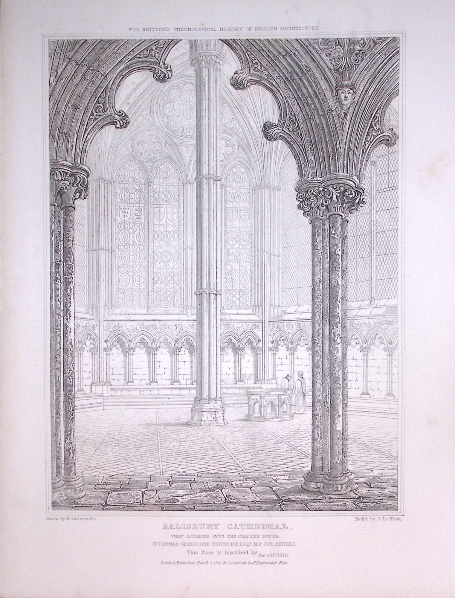Salisbury Cathedral 190 Years-Old John Britton Antique Steel Engraving-312: Title: Salisbury Cathedral 190 Years-Old John Britton Antique Steel Engraving-312 Description: This 191 Years-Old Steel Gilt-Edged Engraved Plate Has Been Removed from an Antique Edition of.