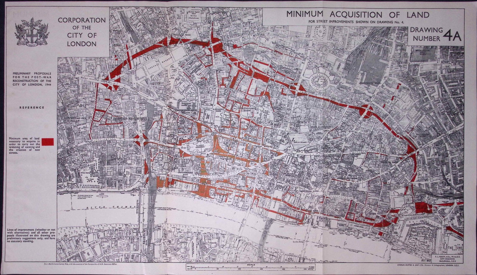 City of London Post-War Reconstruction Proposals Land Use Zoning 1944 Map-12: Title: City of London Post-War Reconstruction Proposals Land Use Zoning 1944 Map-12 Description: This is a Large Folding Map and Measures Approx 33.5 x 57.5 (cm) 13.25 x 22.5 (Inches). This Vintage