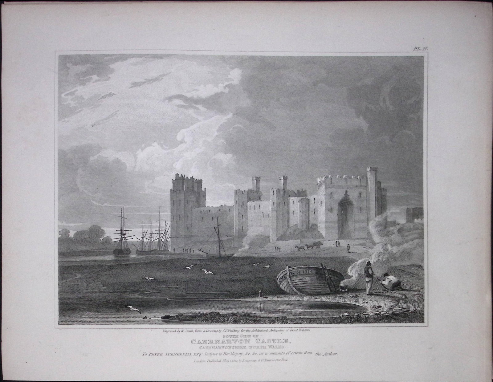 Caernarvon Castle Wales 190 Years-Old Rare John Britton Antique Steel Engraving-117: Title: Caernarvon Castle Wales 190 Years-Old Rare John Britton Antique Steel Engraving-117 Description: This 191 Years-Old Steel Gilt-Edged Engraved Plate Has Been Removed from an Antique Edition o