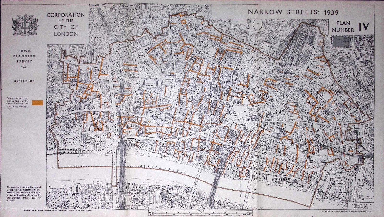 City of London Town Planning Survey 1939 Narrow Streets 1944 Map-11: Title: City of London Town Planning Survey 1939 Narrow Streets 1944 Map-11 Description: This is a Large Folding Map and Measures Approx 33.5 x 57.5 (cm) 13.25 x 22.5 (Inches). This Vintage Colo