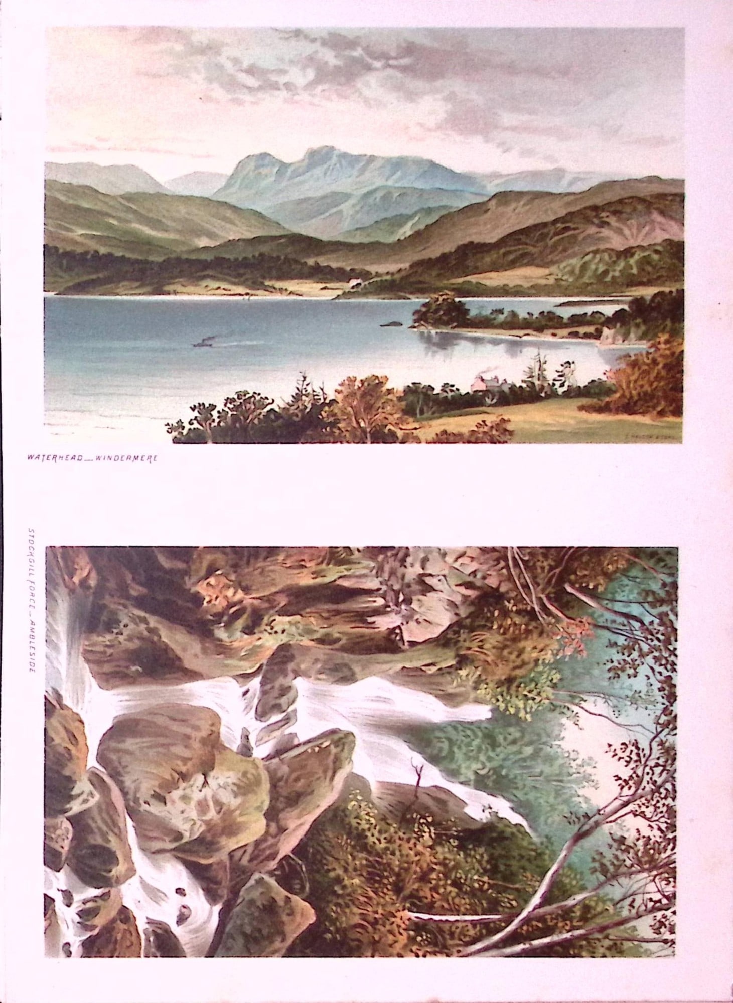The Lakes Windermere & Stockgill at Ambleside Victorian Antique Double Print-13: Title: The Lakes Windermere & Stockgill at Ambleside Victorian Antique Double Print-13 Description: This Antique Illustration Has Been Removed from a First Edition of. English Scenery