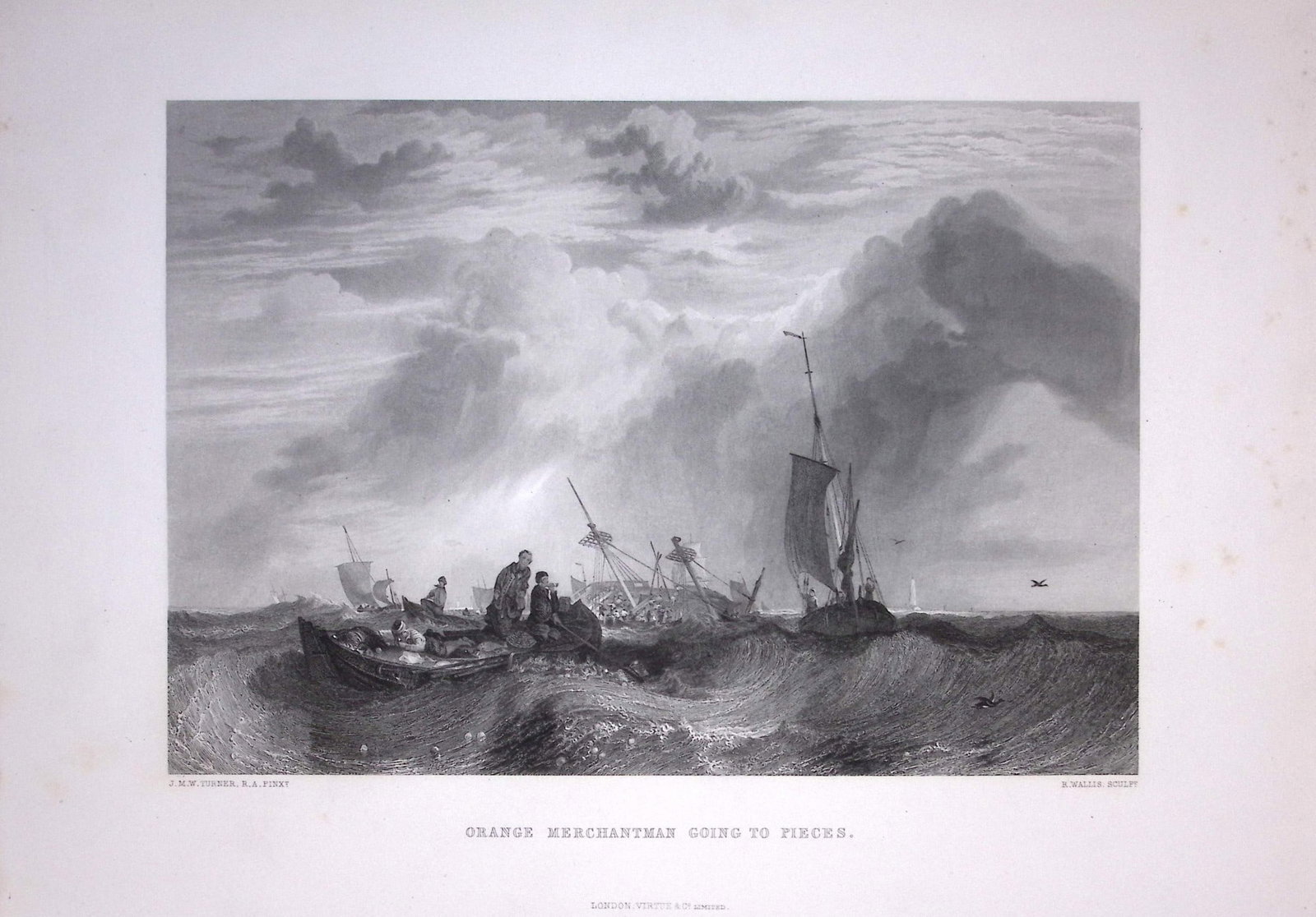 J.M.W Turner Orange Merchantman Large Antique Steel Engraving-64-TR: Title: J.M.W Turner Orange Merchantman Large Antique Steel Engraving-64-TR Description: This Antique Steel-Engraving Was Removed from an Edition Of. The Turner Gallery a Series of 120