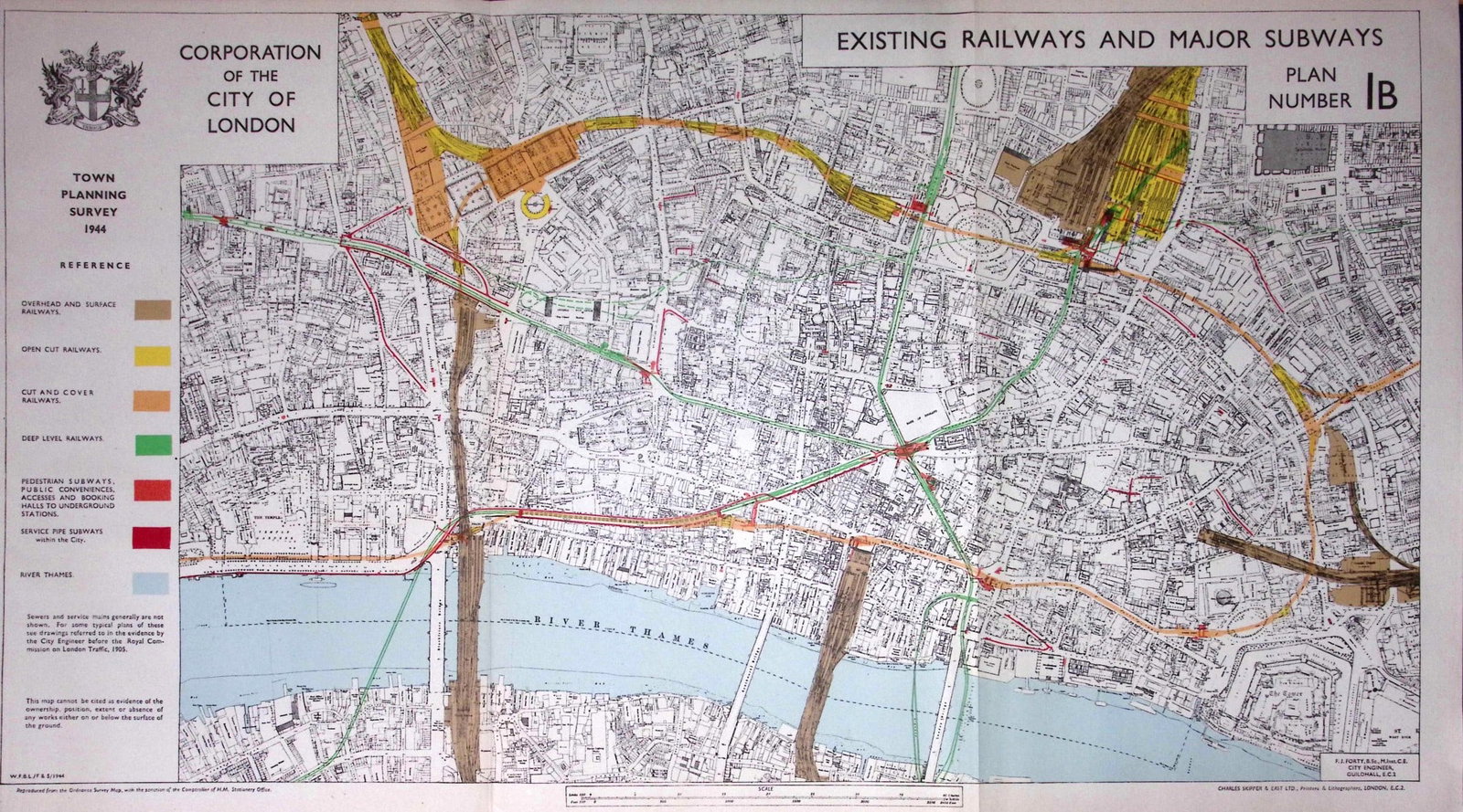 City of London Planning Survey Existing Railways, Major Subways 1944 Map-1: Title: City of London Planning Survey Existing Railways, Major Subways 1944 Map-1 Description: This is a Large Folding Map and Measures Approx 33.5 x 57.5 (cm) 13.25 x 22.5 (Inches). This Vinta