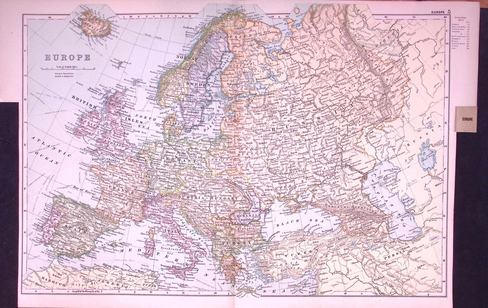 The Continent of Europe 120-Year-Old Large Antique Map by G.W. Bacon-5: Title: The Continent of Europe 120-Year-Old Large Antique Map by G.W. Bacon-5 Description: This Antique Map Has Been Removed from an Edition of. Bacons Popular Atlas of The World. Published