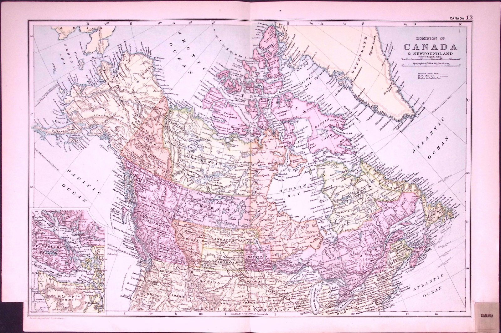 Canada & Newfoundland 120-Year-Old Large Coloured Antique Map by G.W. Bacon-12: Title: Canada & Newfoundland 120-Year-Old Large Coloured Antique Map by G.W. Bacon-12 Description: Canada & Newfoundland 120-Year-Old Large Coloured Antique Map by G.W. Bacon-12 This Antique