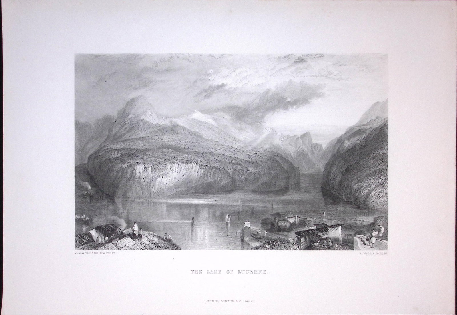 J.M.W Turner Lucerne Lake Switzerland Large Antique Steel Engraving-5-TR: Title: J.M.W Turner Lucerne Lake Switzerland Large Antique Steel Engraving-5-TR Description: This Antique Steel-Engraving Was Removed from an Edition Of. The Turner Gallery a Series of