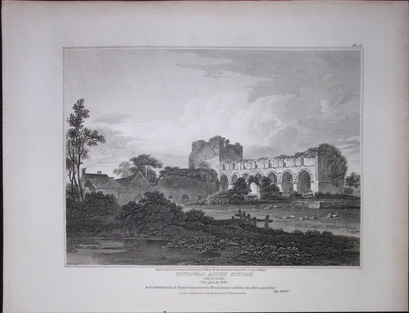Buildwas Abbey Shropshire 190 Years-Old Rare John Britton Antique Steel Engraving-77: Title: Buildwas Abbey Shropshire 190 Years-Old Rare John Britton Antique Steel Engraving-77 Description: This 191 Years-Old Steel Gilt-Edged Engraved Plate Has Been Removed from an Antique Edition