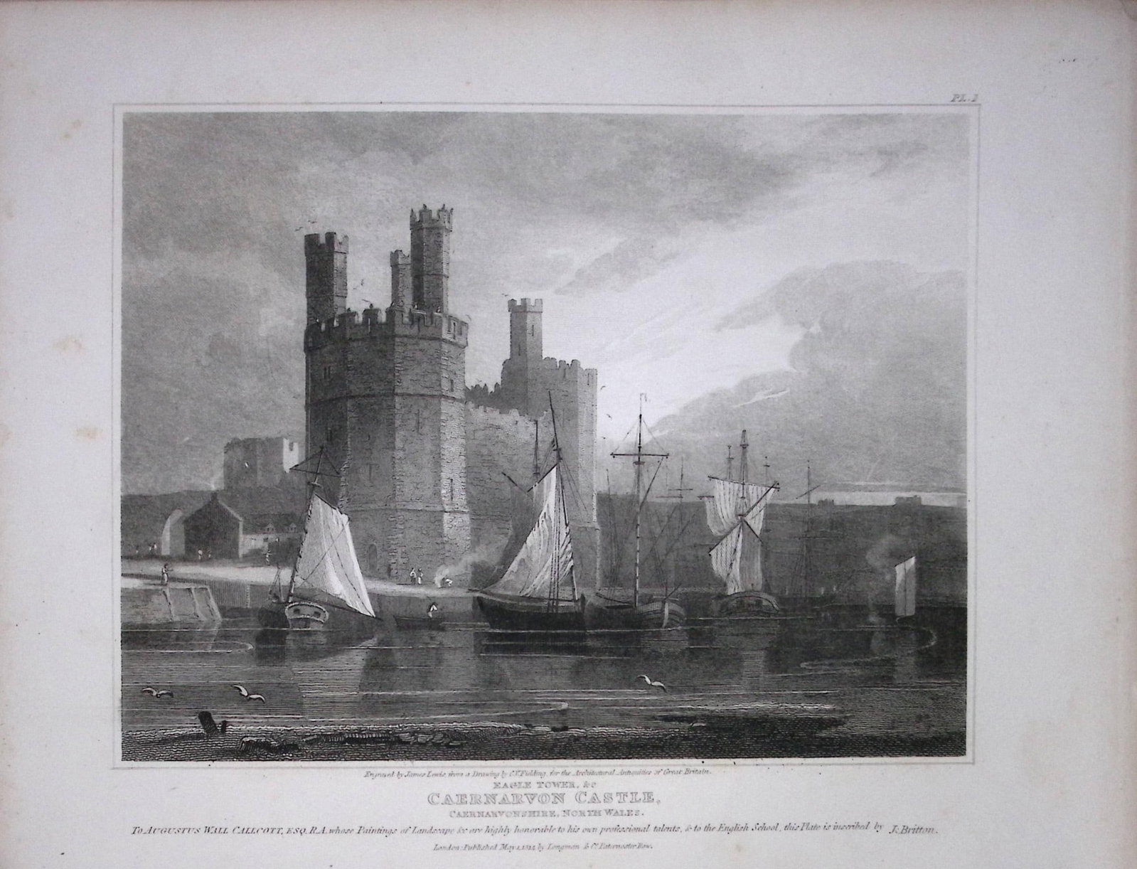 Caernarvon Castle Wales 190 Years-Old Rare John Britton Antique Steel Engraving-116: Title: Caernarvon Castle Wales 190 Years-Old Rare John Britton Antique Steel Engraving-116 Description: This 191 Years-Old Steel Gilt-Edged Engraved Plate Has Been Removed from an Antique Edition of.