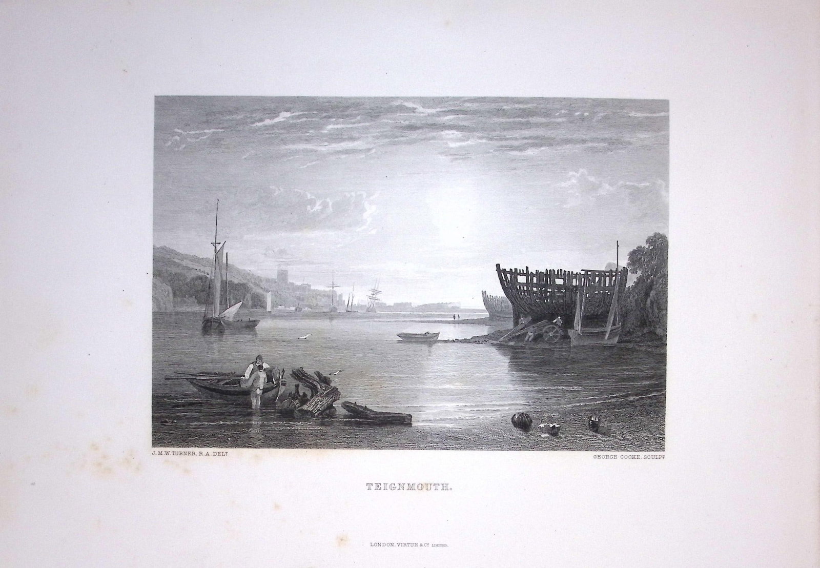 J.M.W Turner View of Teignmouth Devon Antique Steel Engraving-115-TR: Title: J.M.W Turner View of Teignmouth Devon Antique Steel Engraving-115-TR Description: This Antique Steel-Engraving Was Removed from an Edition Of. The Turner Gallery a Series of