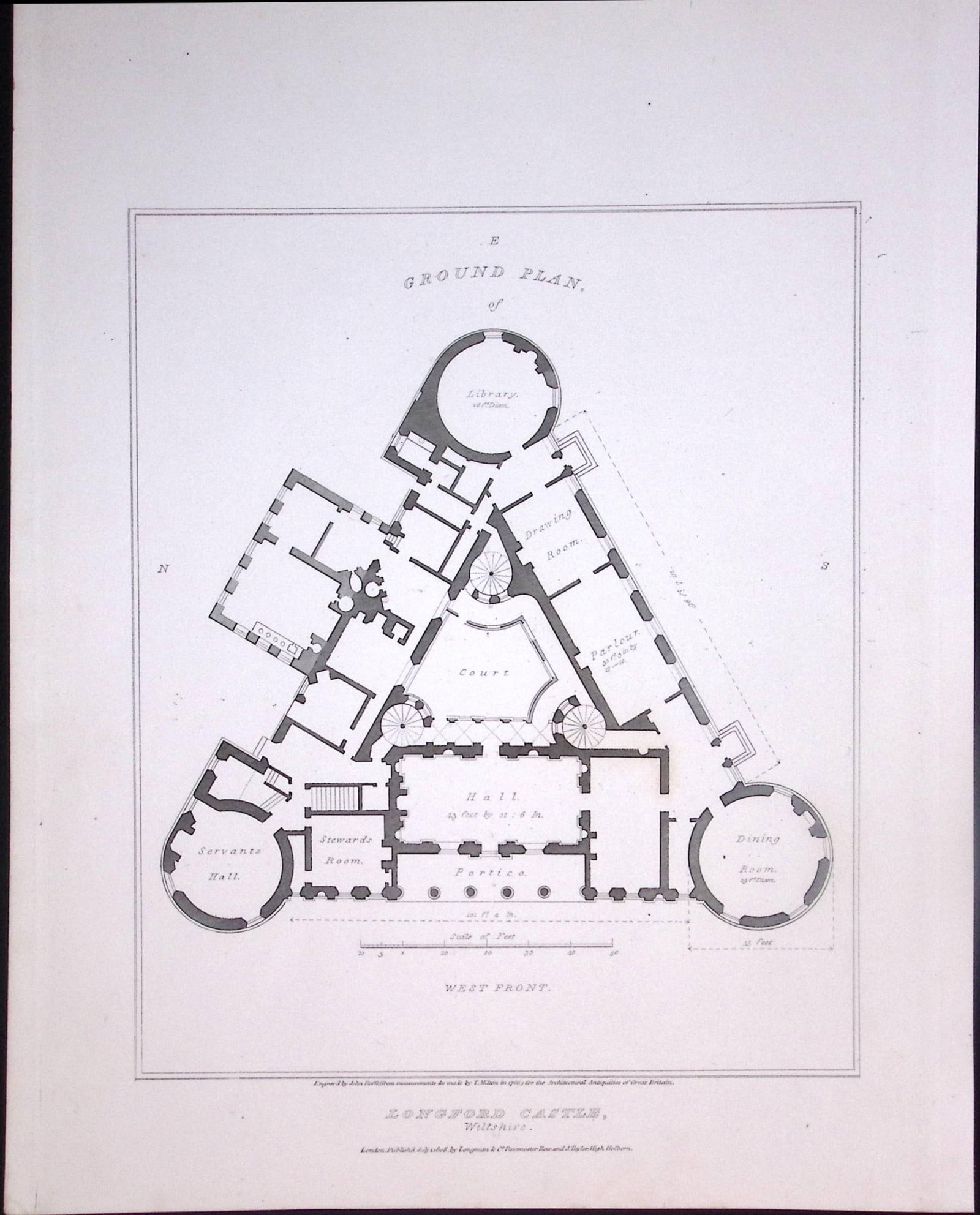 Longford Castle Plan Wiltshire 190 Years-Old John Britton Antique Steel Engraving-308: Title: Longford Castle Plan Wiltshire 190 Years-Old John Britton Antique Steel Engraving-308 Description: This 191 Years-Old Steel Gilt-Edged Engraved Plate Has Been Removed from an Antique