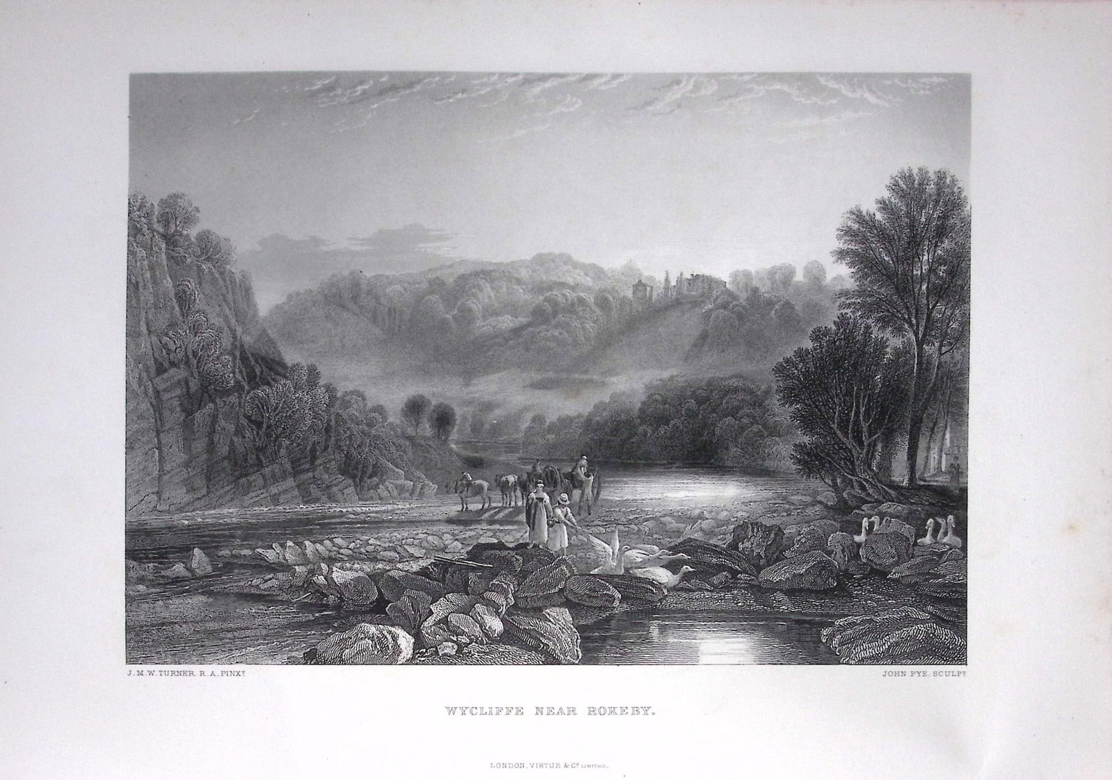 J.M.W Turner Wycliffe Nr Rokeby Durham Antique Steel Engraving-86-TR: Title: J.M.W Turner Wycliffe Nr Rokeby Durham Antique Steel Engraving-86-TR Description: This Antique Steel-Engraving Was Removed from an Edition Of. The Turner Gallery a Series of 120