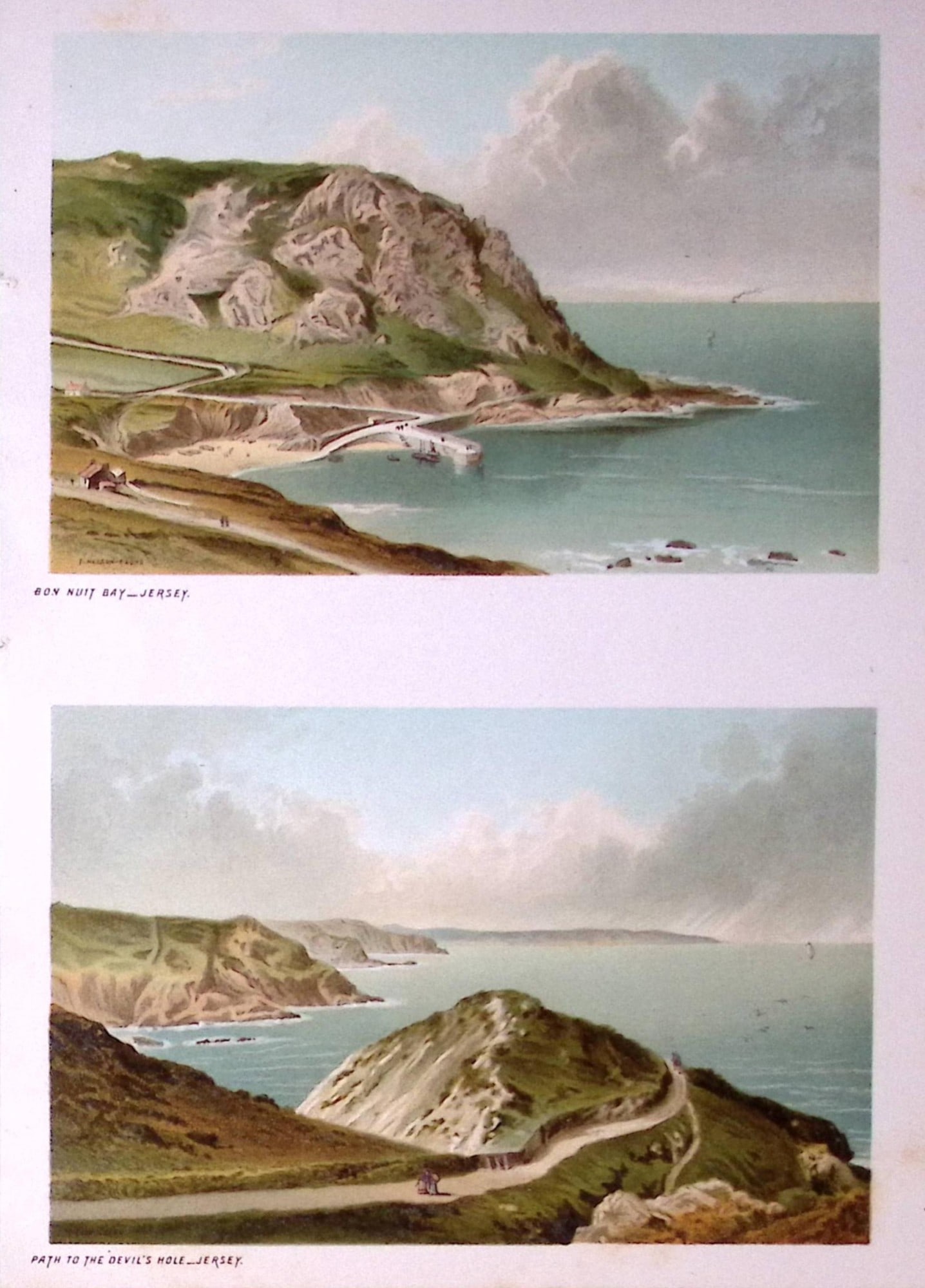 Jersey The Devil’s Hole & Bon Nuit Bay Victorian Antique Double Print-44: Title: Jersey The Devil’s Hole & Bon Nuit Bay Victorian Antique Double Print-44 Description: This Antique Illustration Has Been Removed from a First Edition of. English Scenery