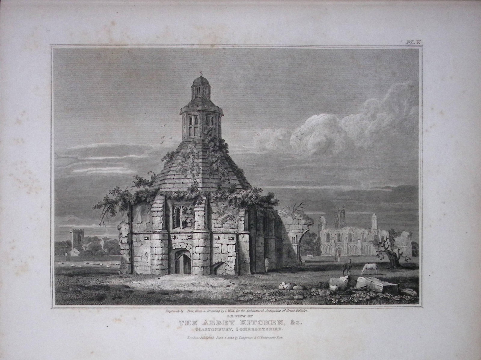 Glastonbury The Abbey Kitchens 190 Years-Old Rare John Britton Antique Steel Engraving-134: Title: Glastonbury The Abbey Kitchens 190 Years-Old Rare John Britton Antique Steel Engraving-134 Description: This 191 Years-Old Steel Gilt-Edged Engraved Plate Has Been Removed from an Antique Ed