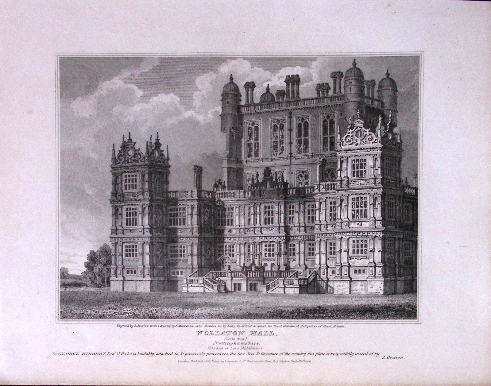 Wollaton Hall Nottingham 190 Years-Old John Britton Antique Steel Engraving-210: Title: Wollaton Hall Nottingham 190 Years-Old John Britton Antique Steel Engraving-210 Description: This 191 Years-Old Steel Gilt-Edged Engraved Plate Has Been Removed from an Antique Edition of.