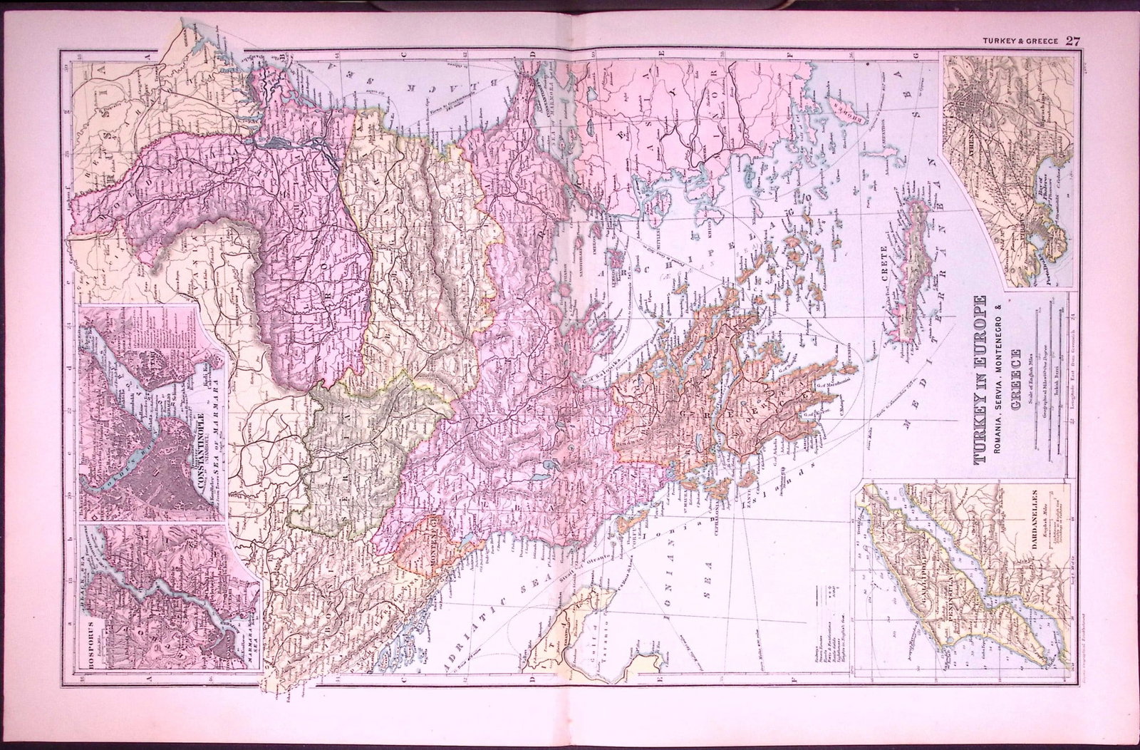 Turkey & Greece 120-Year-Old Large Antique Map by G.W. Bacon-27: Title: Turkey & Greece 120-Year-Old Large Antique Map by G.W. Bacon-27 Description: This Antique Map Has Been Removed from an Edition of. Bacons Popular Atlas of The World. Published In