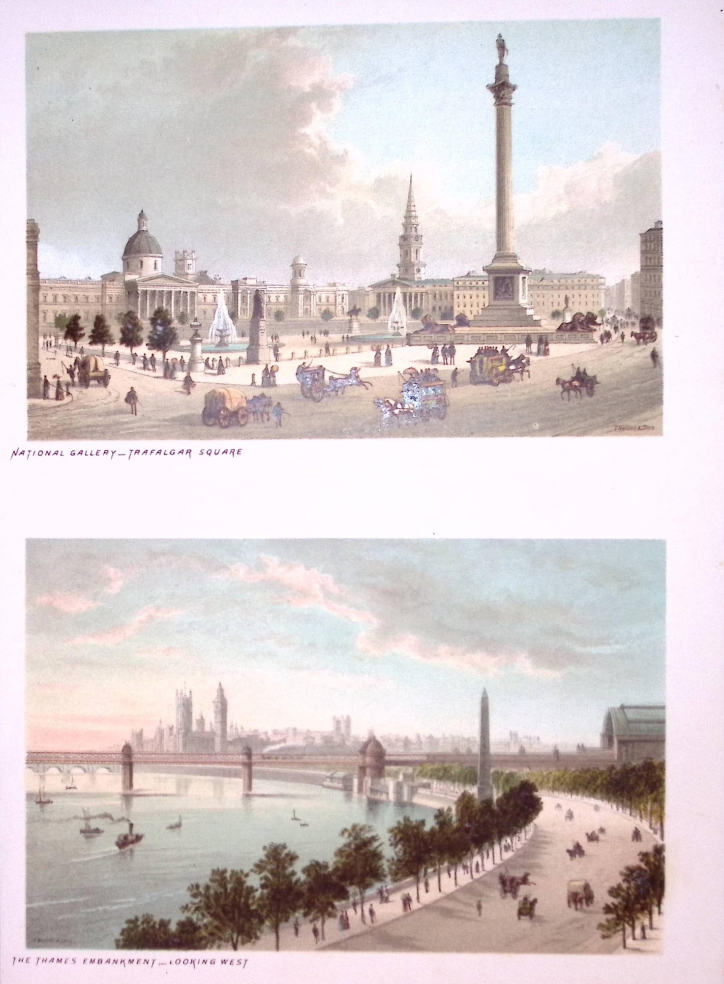 London Thames Embarkment & Trafalgar Square Victorian Antique Print-1: Title: London Thames Embarkment & Trafalgar Square Victorian Antique Print-1 Description: This Antique Illustration Has Been Removed from a First Edition of. English Scenery Cities, Lakes