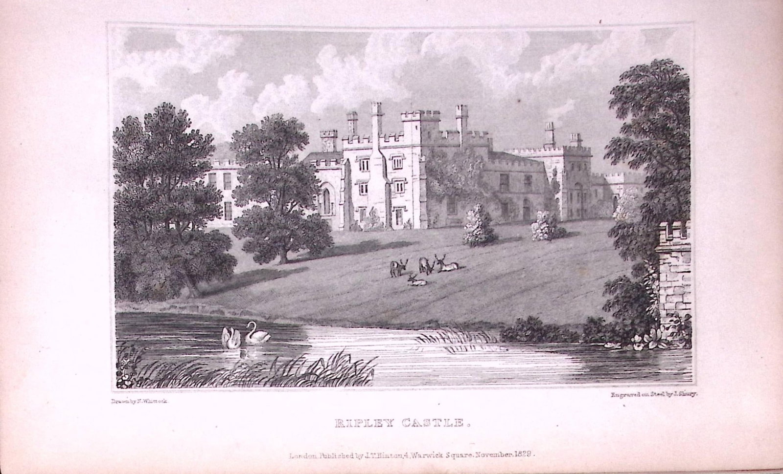 Ripley Castle Yorkshire 198 Years-Old Thomas Allen Antique Steel Engraving-21: Title: Ripley Castle Yorkshire 198 Years-Old Thomas Allen Antique Steel Engraving-21 Description: This 198 Years-Old Steel Engraved Plate Has Been Removed from an Antique Edition of. A New and