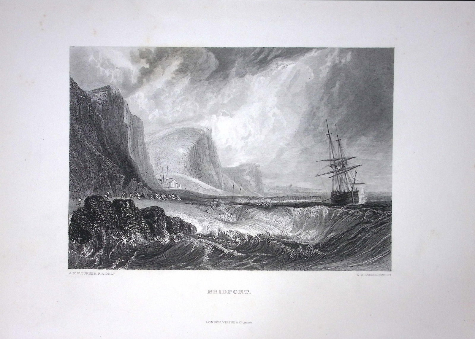 J.M.W Turner Bridport Dorset from the Sea Antique Steel Engraving-103-TR: Title: J.M.W Turner Bridport Dorset from the Sea Antique Steel Engraving-103-TR Description: This Antique Steel-Engraving Was Removed from an Edition Of. The Turner Gallery a Series of