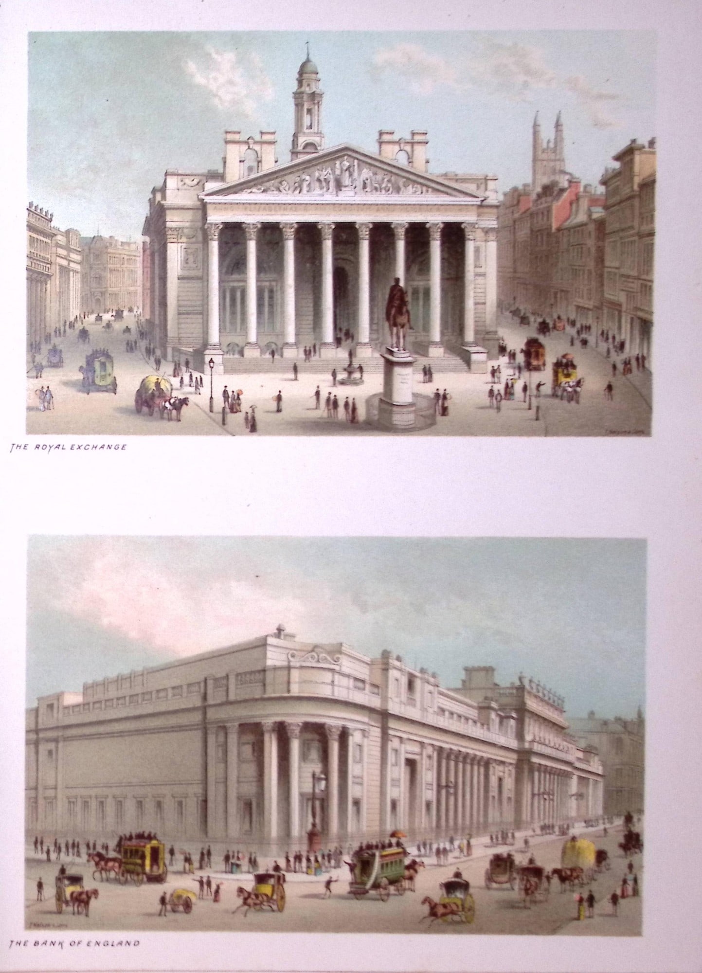 London Bank of England & Royal Exchange Victorian Antique Double Print-5: Title: London Bank of England & Royal Exchange Victorian Antique Double Print-5 Description: This Antique Illustration Has Been Removed from a First Edition of. English Scenery Cities