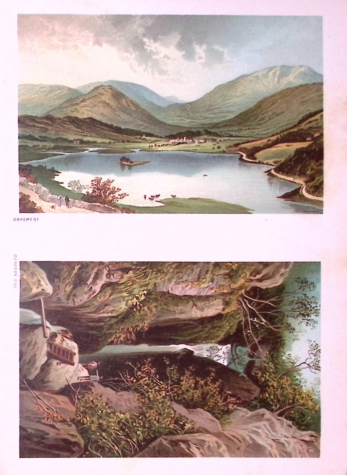 The Lakes Grasmere & Dungeon Gill Victorian Antique Double Print-15: Title: The Lakes Grasmere & Dungeon Gill Victorian Antique Double Print-15 Description: This Antique Illustration Has Been Removed from a First Edition of. English Scenery Cities, Lakes and
