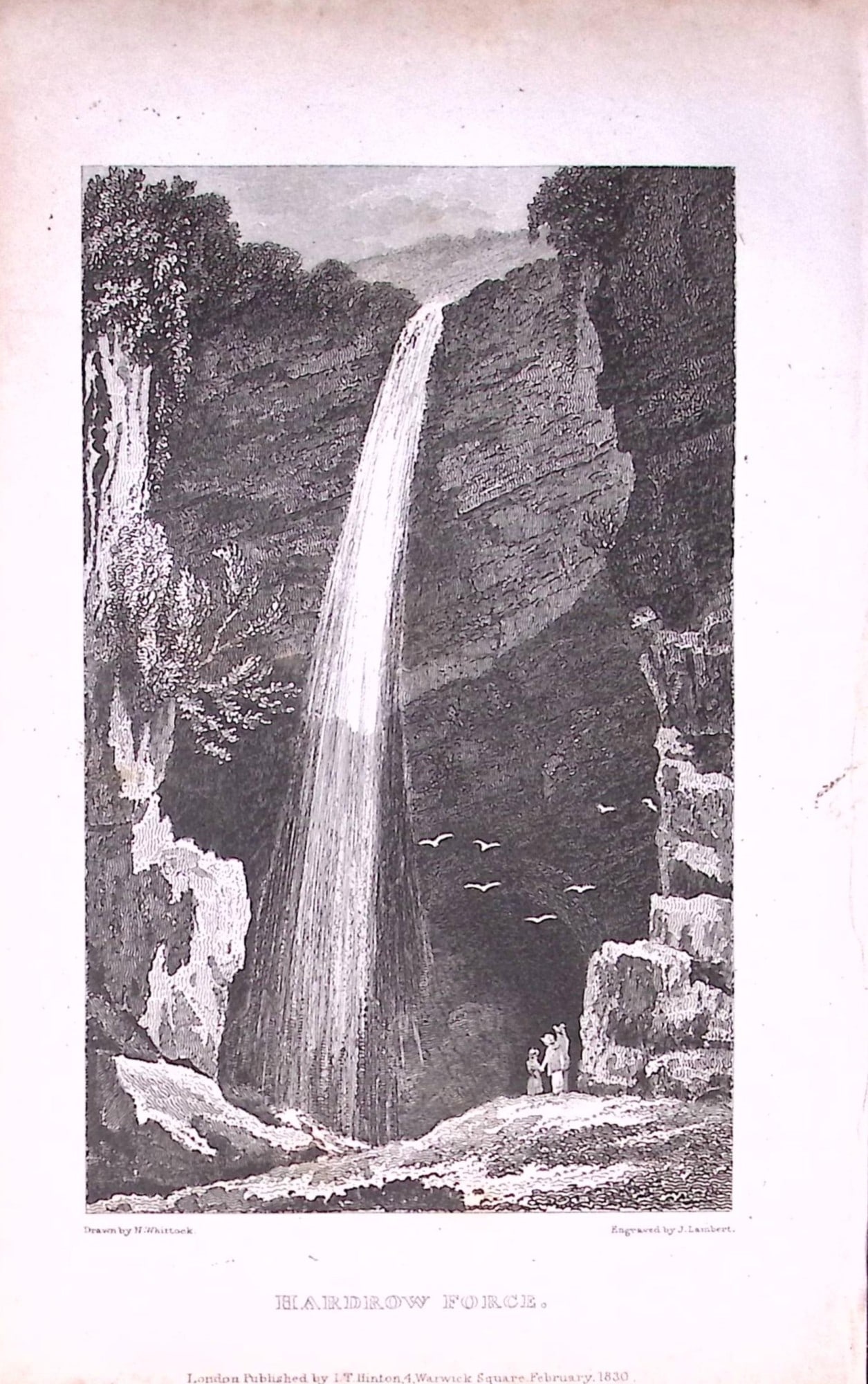 Hardrow Waterfall Yorkshire 198 Years-Old Thomas Allen Antique Steel Engraving-9: Title: Hardrow Waterfall Yorkshire 198 Years-Old Thomas Allen Antique Steel Engraving-9 Description: This 198 Years-Old Steel Engraved Plate Has Been Removed from an Antique Edition of. A New and