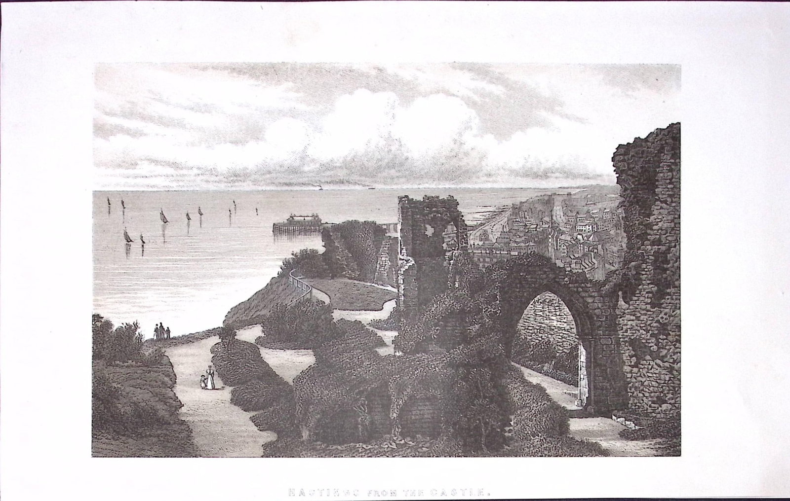 Hastings from The Castle J H F Brabner Coloured Antique 130 Years-Old Print 13-TR.: Title: Hastings from The Castle J H F Brabner Coloured Antique 130 Years-Old Print 13-TR. Description: Hastings from The Castle J H F Brabner Coloured Antique 130 Years-Old Print 13-TR. This Antique