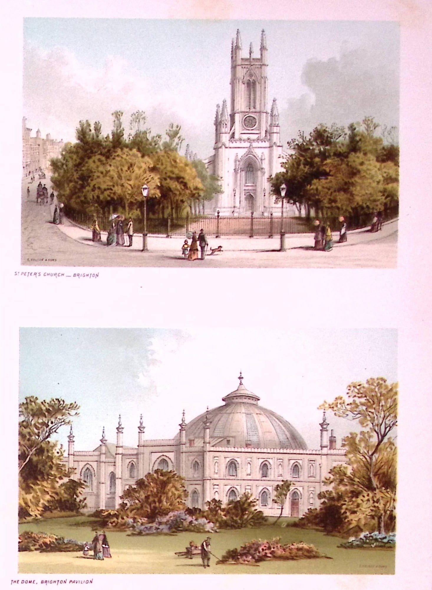 Brighton The Dome Pavilion & St Peters Church Victorian Antique Double Print-27 (1 of 2)