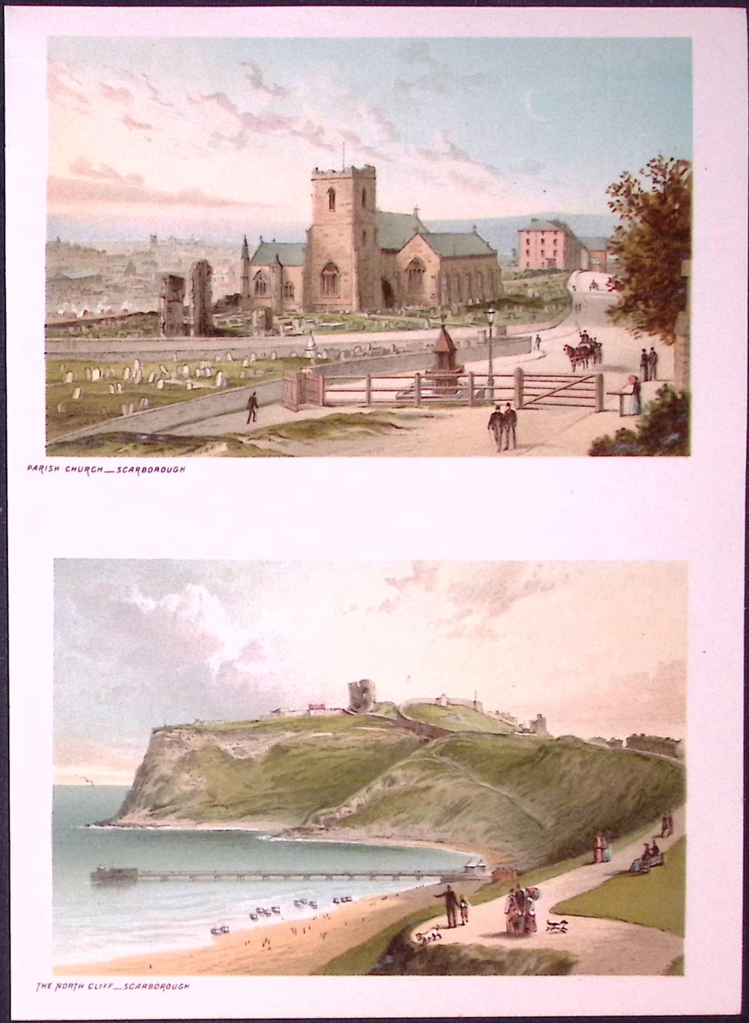 Scarborough North Cliff & The Parish Church Victorian Antique Double Print-23: Title: Scarborough North Cliff & The Parish Church Victorian Antique Double Print-23 Description: This Antique Illustration Has Been Removed from a First Edition of. English Scenery Cities,