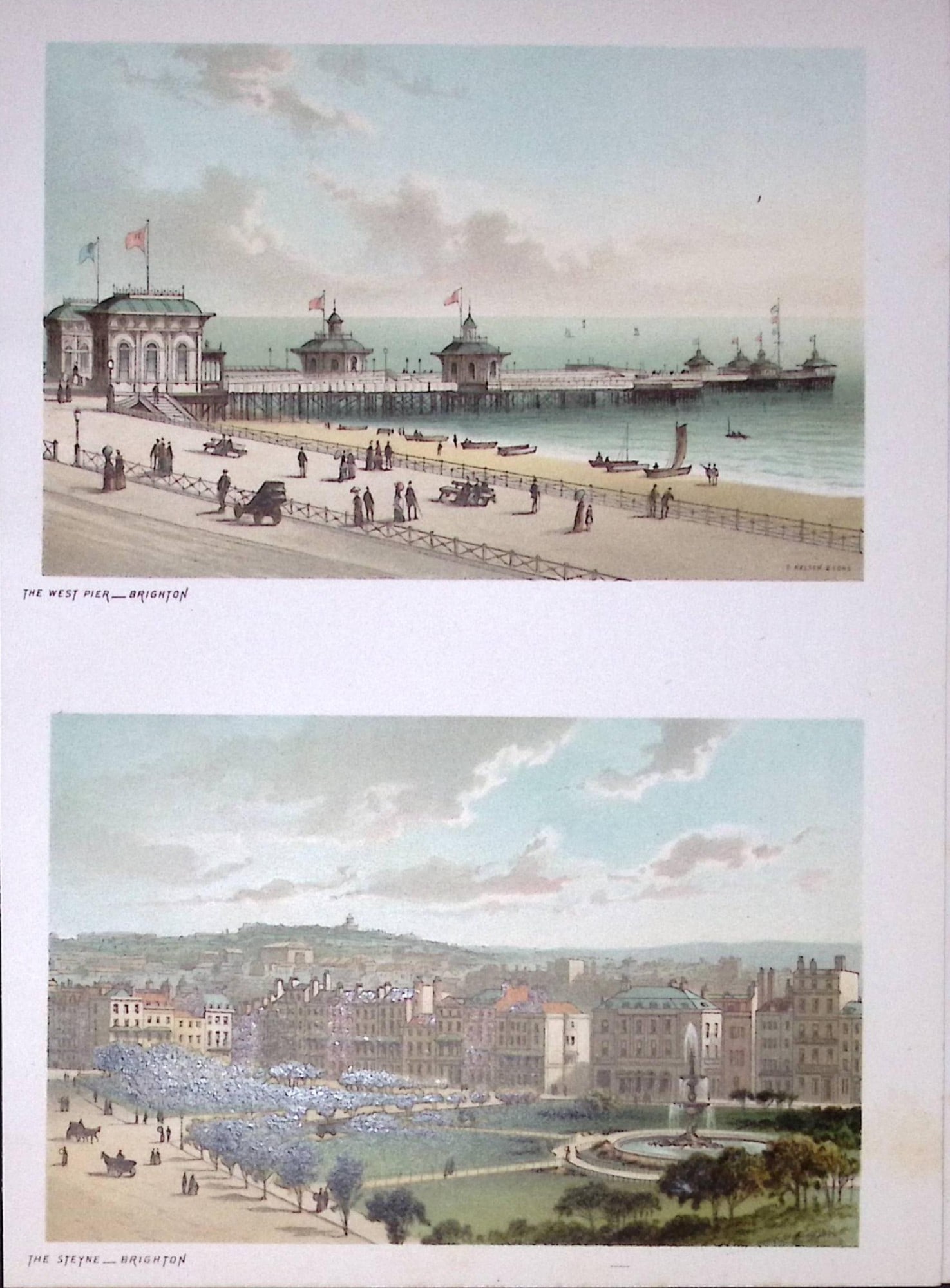 Brighton The Steyne & The West Pier Victorian Antique Double Print-26: Title: Brighton The Steyne & The West Pier Victorian Antique Double Print-26 Description: This Antique Illustration Has Been Removed from a First Edition of. English Scenery Cities, L