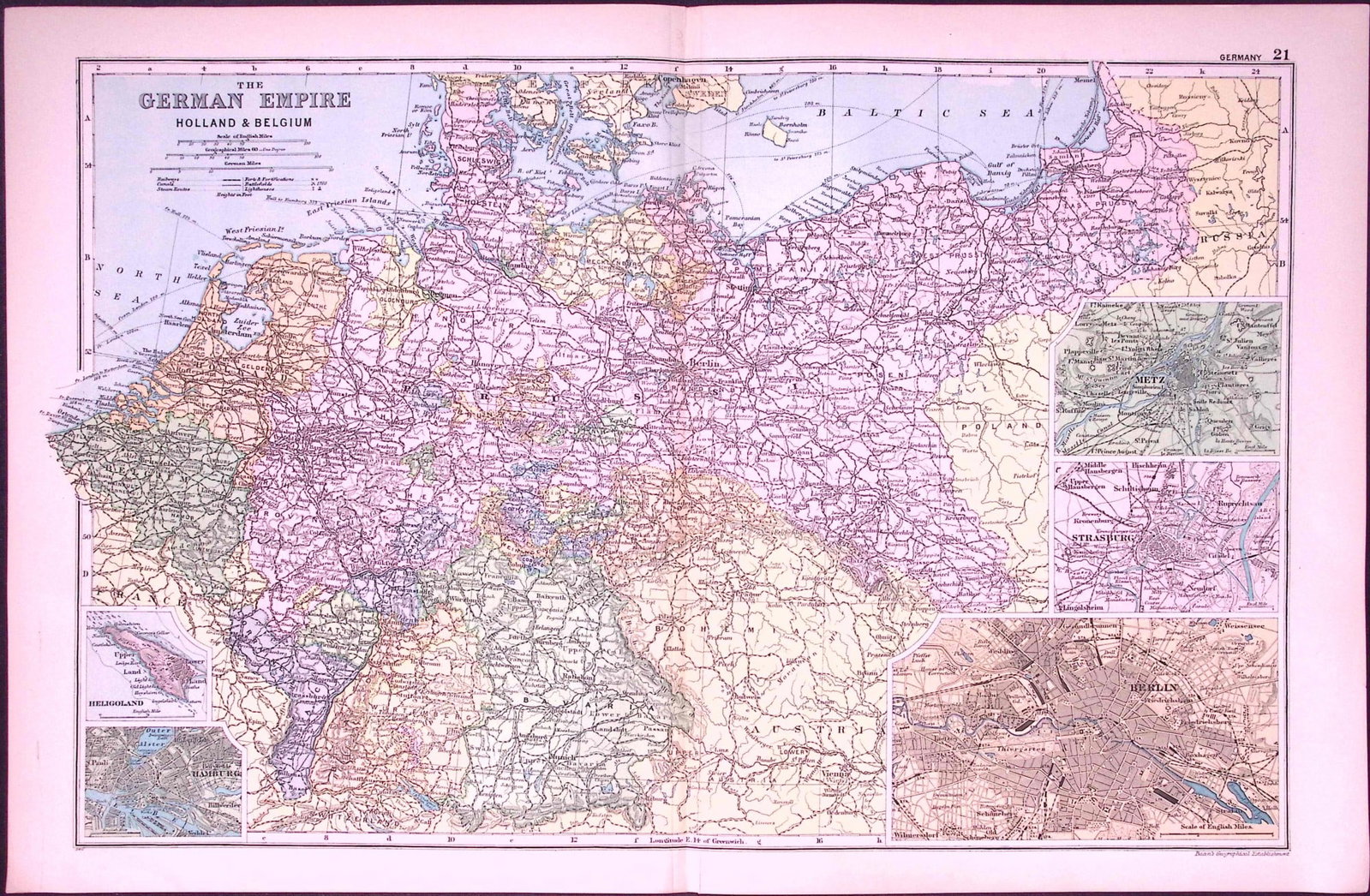 The German Empire 120-Year-Old Large Antique Map by G.W. Bacon-21: Title: The German Empire 120-Year-Old Large Antique Map by G.W. Bacon-21 Description: This Antique Map Has Been Removed from an Edition of. Bacons Popular Atlas of The World. Published In 1