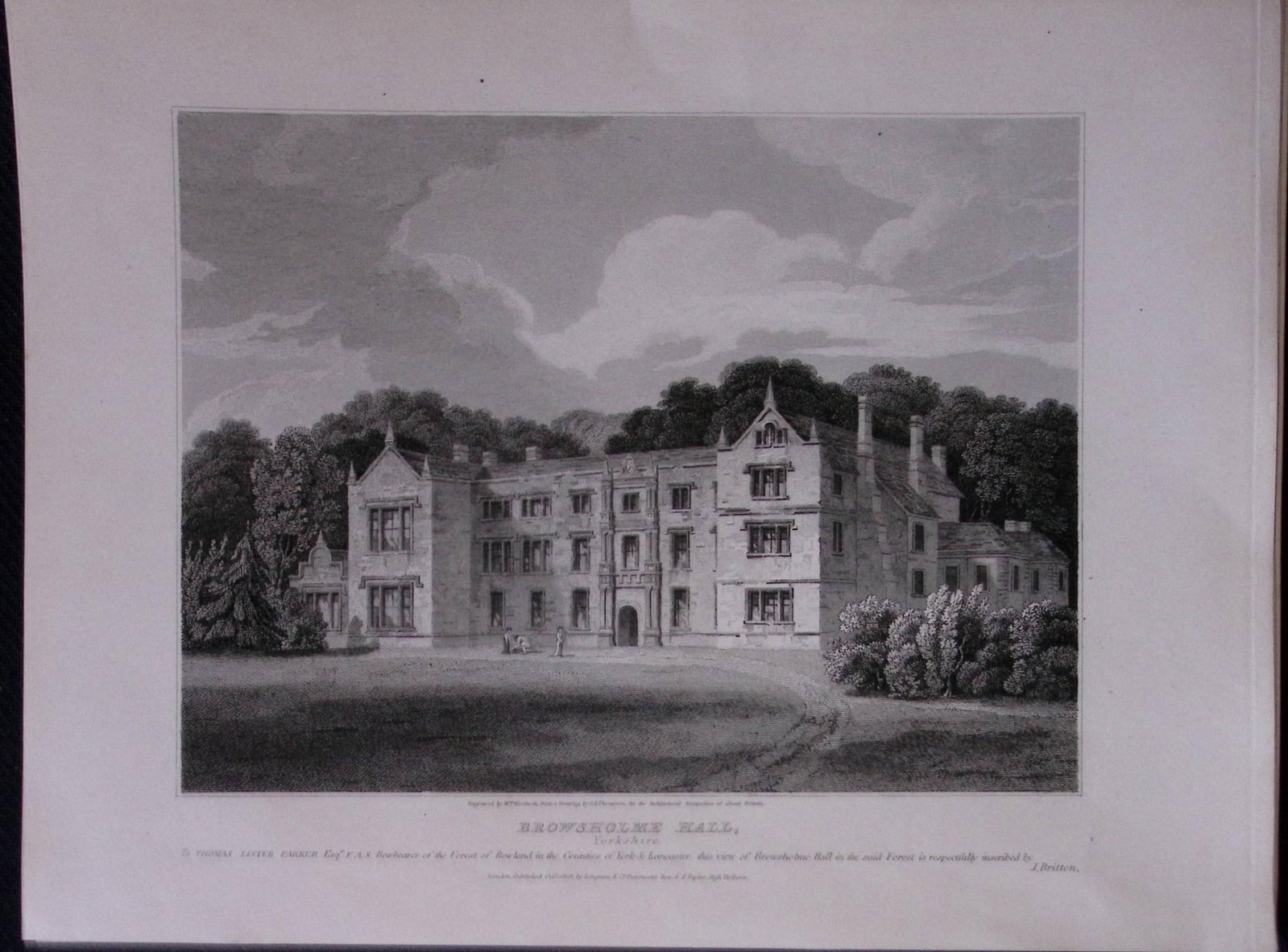 Browsholme Hall Yorkshire 190 Years-Old John Britton Antique Steel Engraving-206: Title: Browsholme Hall Yorkshire 190 Years-Old John Britton Antique Steel Engraving-206 Description: This 191 Years-Old Steel Gilt-Edged Engraved Plate Has Been Removed from an Antique Edition of.