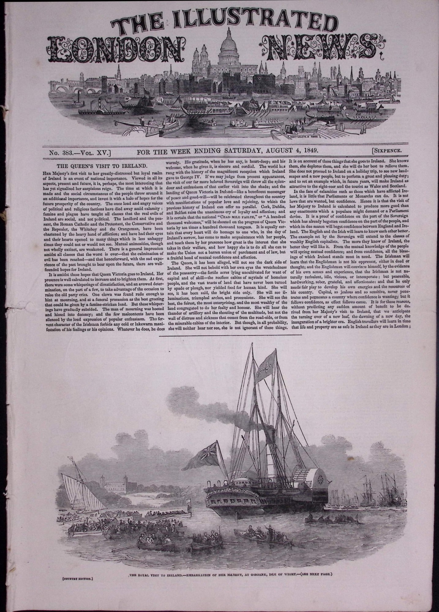 Queen Victoria Royal Tour of Ireland Antique 177-Year-Old Newspaper-4a.: Title: Queen Victoria Royal Tour of Ireland Antique 177-Year-Old Newspaper-4a. Description: Queen Victoria Royal Tour of Ireland Antique 177-Year-Old Newspaper-4a. This is a Complete Antique