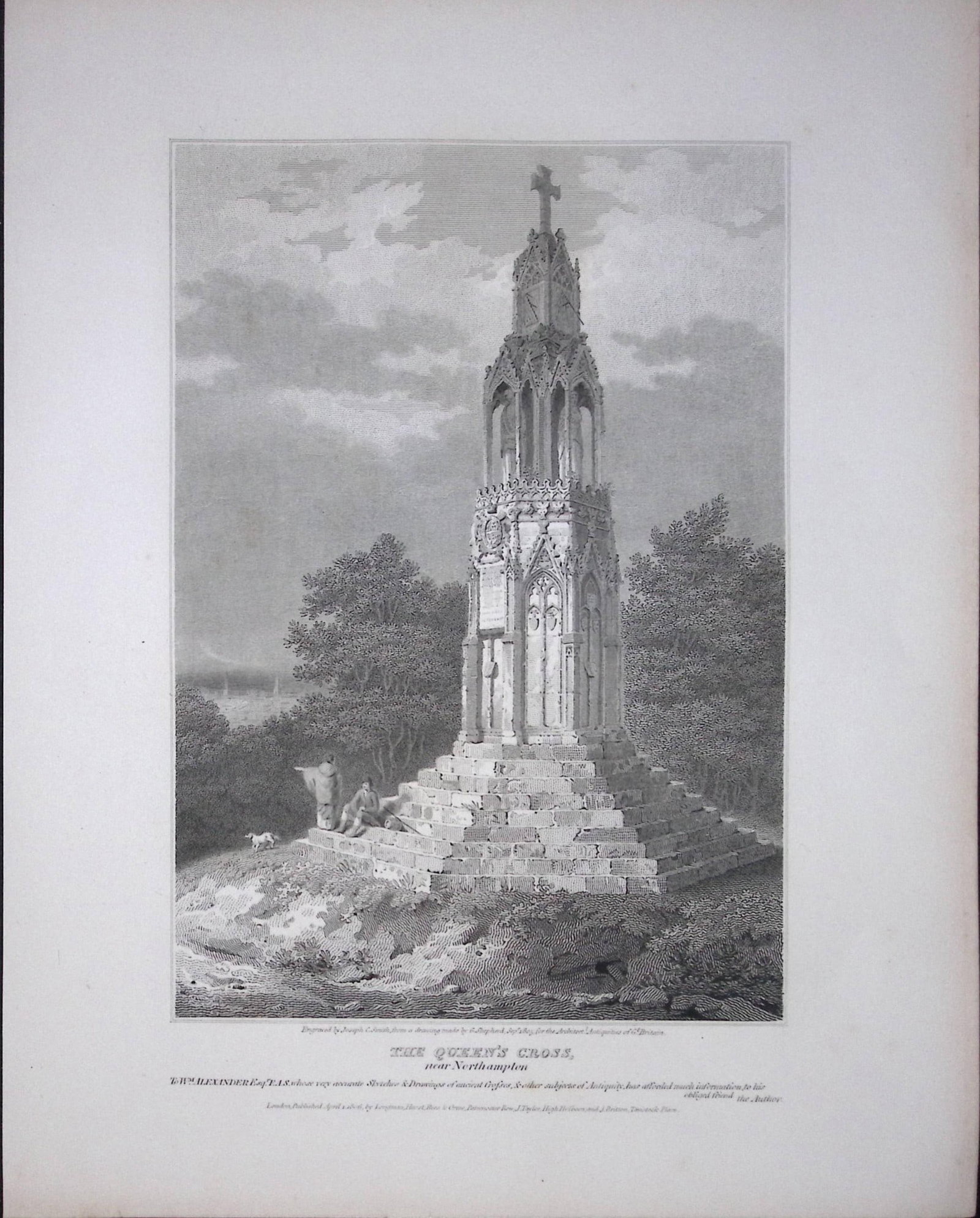 The Queens Cross Northampton 190 Years-Old Rare John Britton Antique Steel Engraving-39: Title: The Queens Cross Northampton 190 Years-Old Rare John Britton Antique Steel Engraving-39 Description: This 191 Years-Old Steel Gilt-Edged Engraved Plate Has Been Removed from an Antique Edit