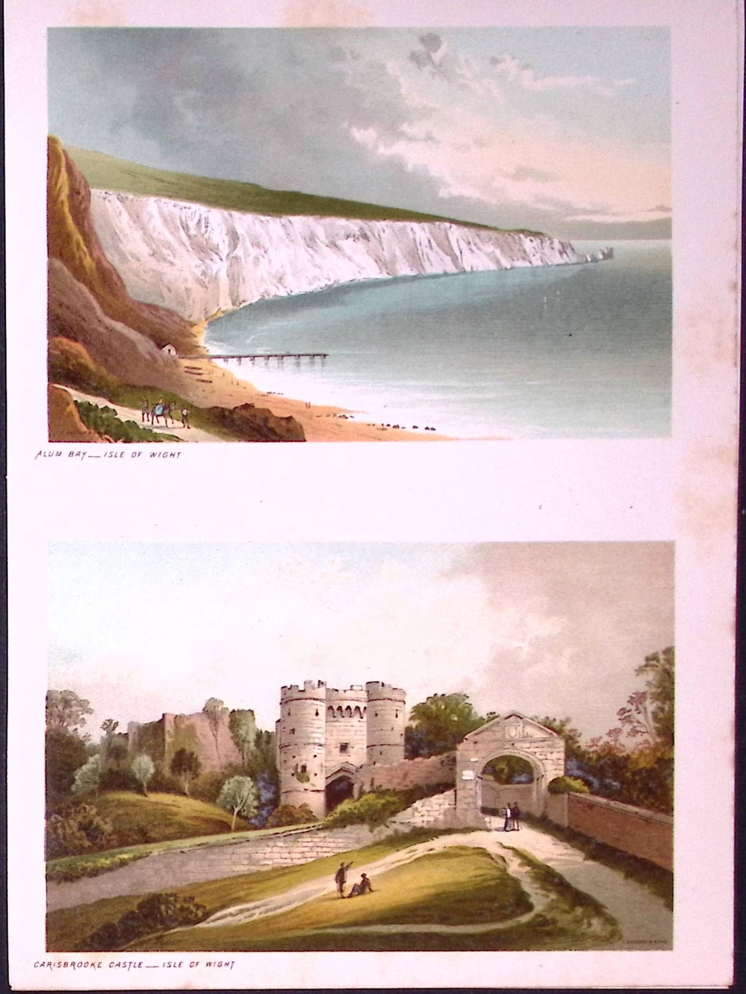 Isle of Wight Carisbrooke Castle & Alum Bay Victorian Antique Double Print-52: Title: Isle of Wight Carisbrooke Castle & Alum Bay Victorian Antique Double Print-52 Description: This Antique Illustration Has Been Removed from a First Edition of. English Scenery Cities,