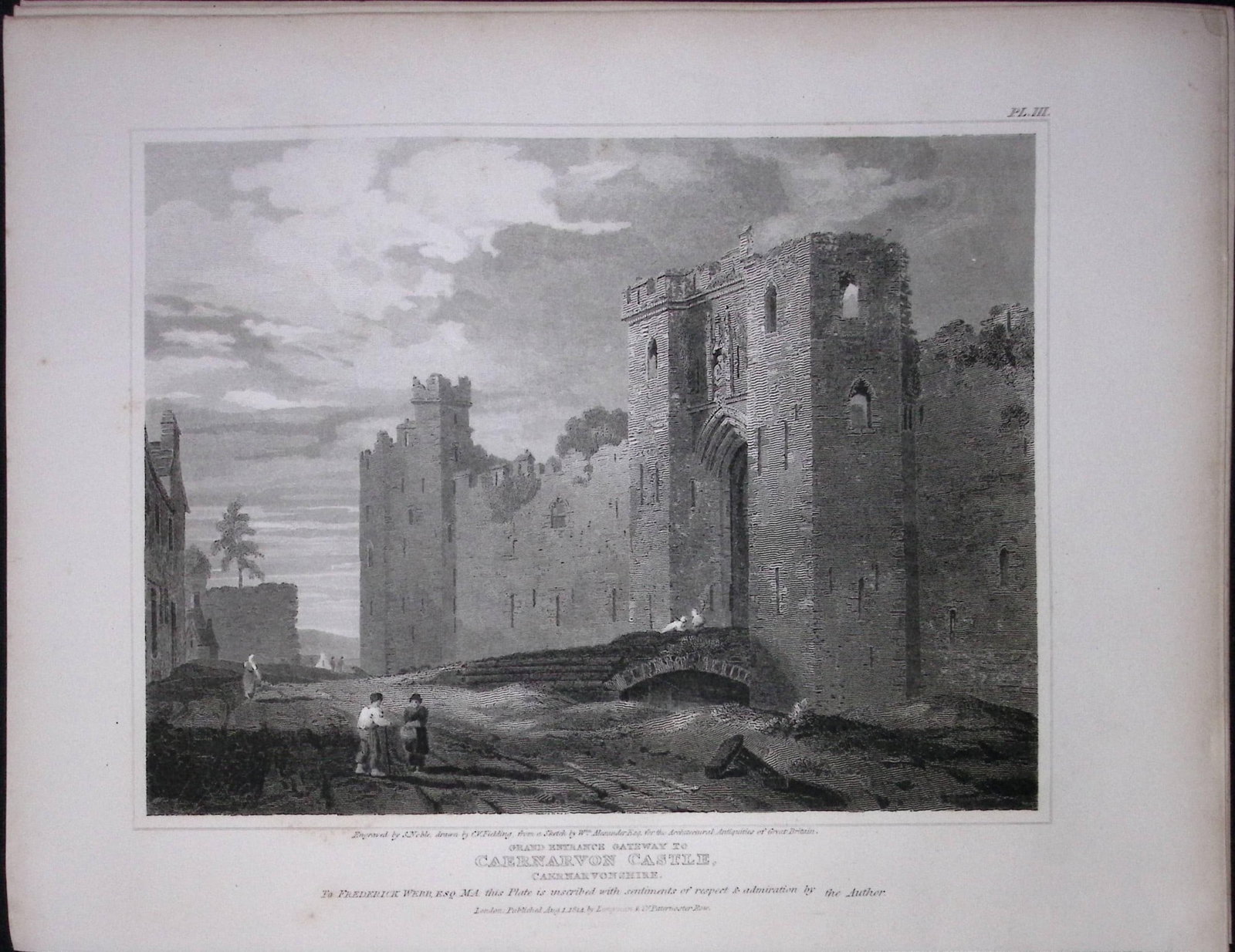 Caernarvon Castle Wales 190 Years-Old Rare John Britton Antique Steel Engraving-118: Title: Caernarvon Castle Wales 190 Years-Old Rare John Britton Antique Steel Engraving-118 Description: This 191 Years-Old Steel Gilt-Edged Engraved Plate Has Been Removed from an Antique Edition o